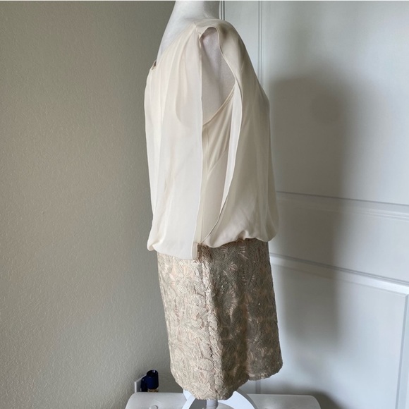 🛳 Designer’s Aidan Mattox Beige Drape Chiffon Cocktail Sequin Dress - Picture 10 of 16